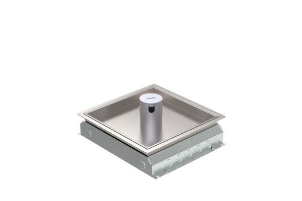 HPL boîte de sol 50mm - 4x prise + 6x découpe pour données 15x19,6mm - couvercle Inox T25 IP54