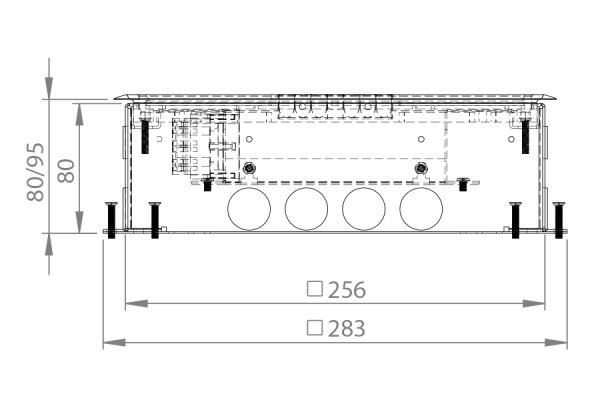 HPL vloerdoos instort 80 mm (kruisdoos) 4x WCD penaarde + 8x data-uitsparing 15x19.6mm - Kunststof T3 klapdeksel