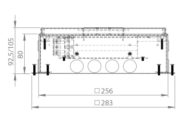 HPL vloerdoos instort 80 mm (kruisdoos) 4x WCD penaarde + 6x data-uitsparing 15x19.6mm - RVS T15ZR klapdeksel