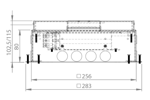 HPL vloerdoos instort 80 mm (kruisdoos) 4x WCD penaarde + 6x data-uitsparing 15x19.6mm - RVS T25ZR klapdeksel