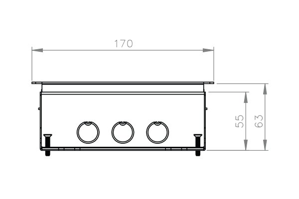 HPL Powerbox 150 instort 55mm 1x WCD penaarde + 2x M45 uitsparing 45x45mm RVS S15 klapdeksel