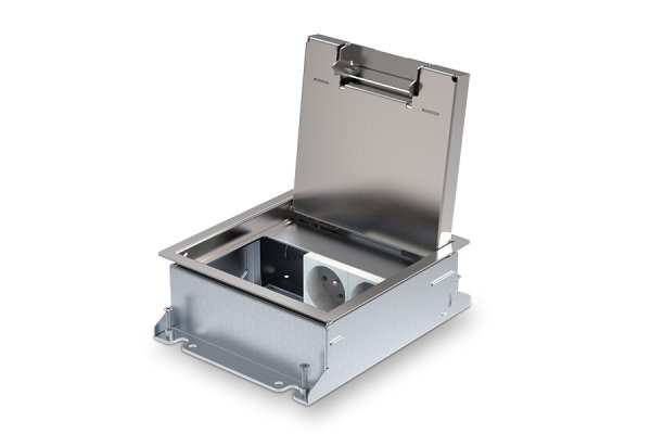 HPL Powerbox 150 encastrée 55mm 2x prise + 1x découpe M45 de 45x45mm - couvercle Inox S15