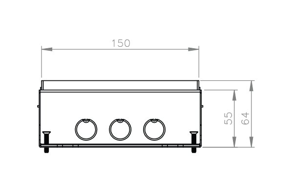 HPL Powerbox 150 instort 55mm 1x WCD penaarde + 2x M45 uitsparing 45x45mm RVS S15ZR klapdeksel