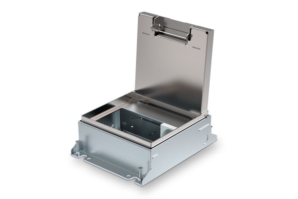 HPL Powerbox 150 encastrée 55mm 1x prise + 2x découpe M45 de 45x45mm - couvercle Inox S15ZR