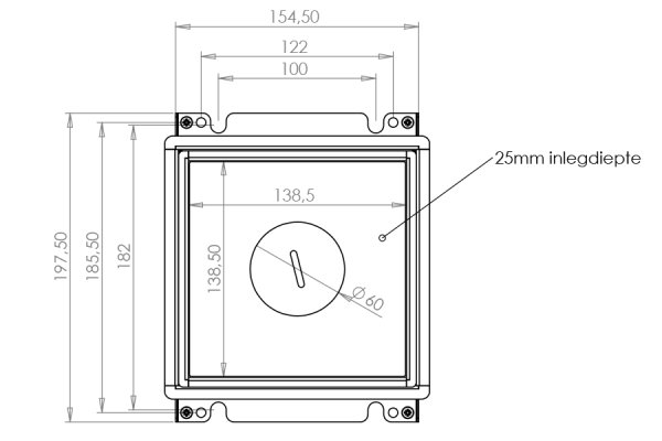 HPL Powerbox 150 instort 55mm 1x WCD penaarde + 2x M45 uitsparing 45x45mm RVS S25 IP54 deksel