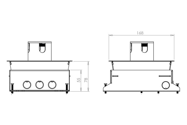 HPL Powerbox 150 instort 55mm 1x WCD penaarde + 2x M45 uitsparing 45x45mm RVS S25 IP54 deksel